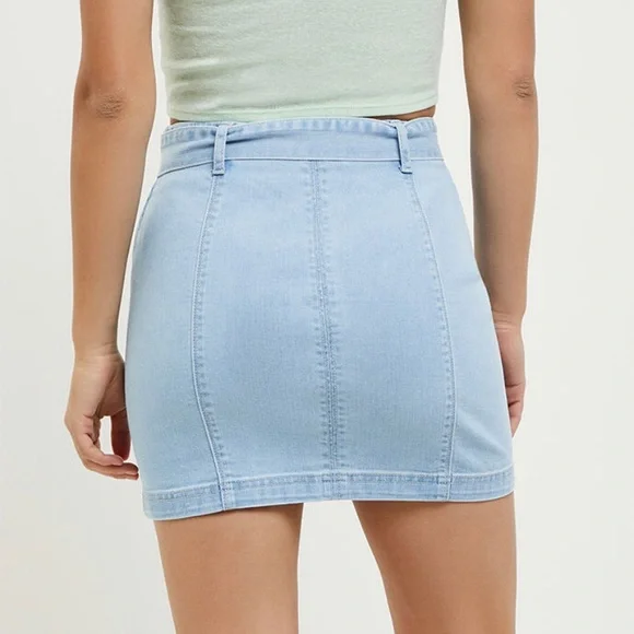 PacSun Belted Panel Light Wash Denim Mini Skirt Size 24 - Picture 5 of 11